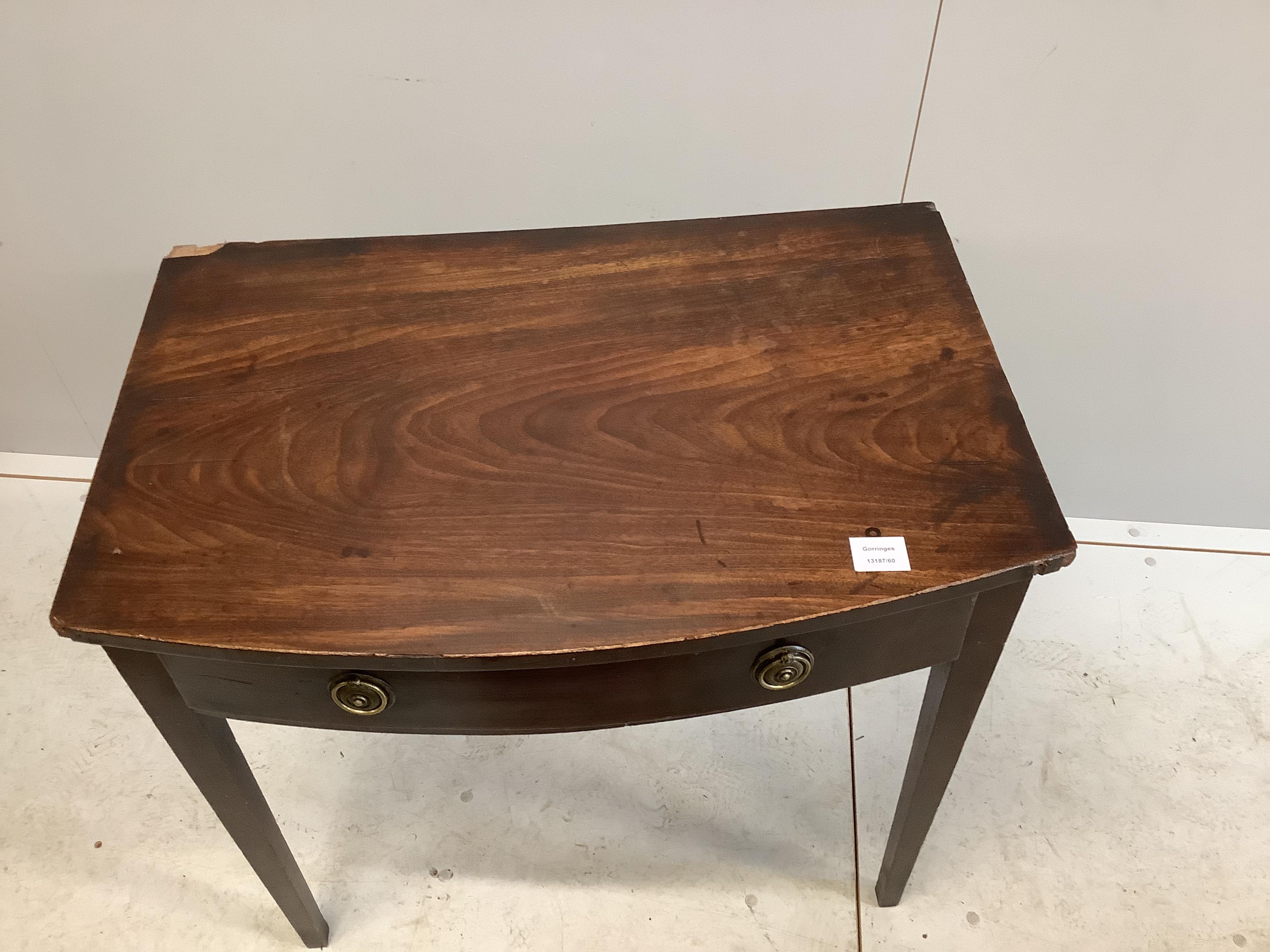 A George III mahogany bowfront side table, width 75cm, depth 49cm, height 73cm